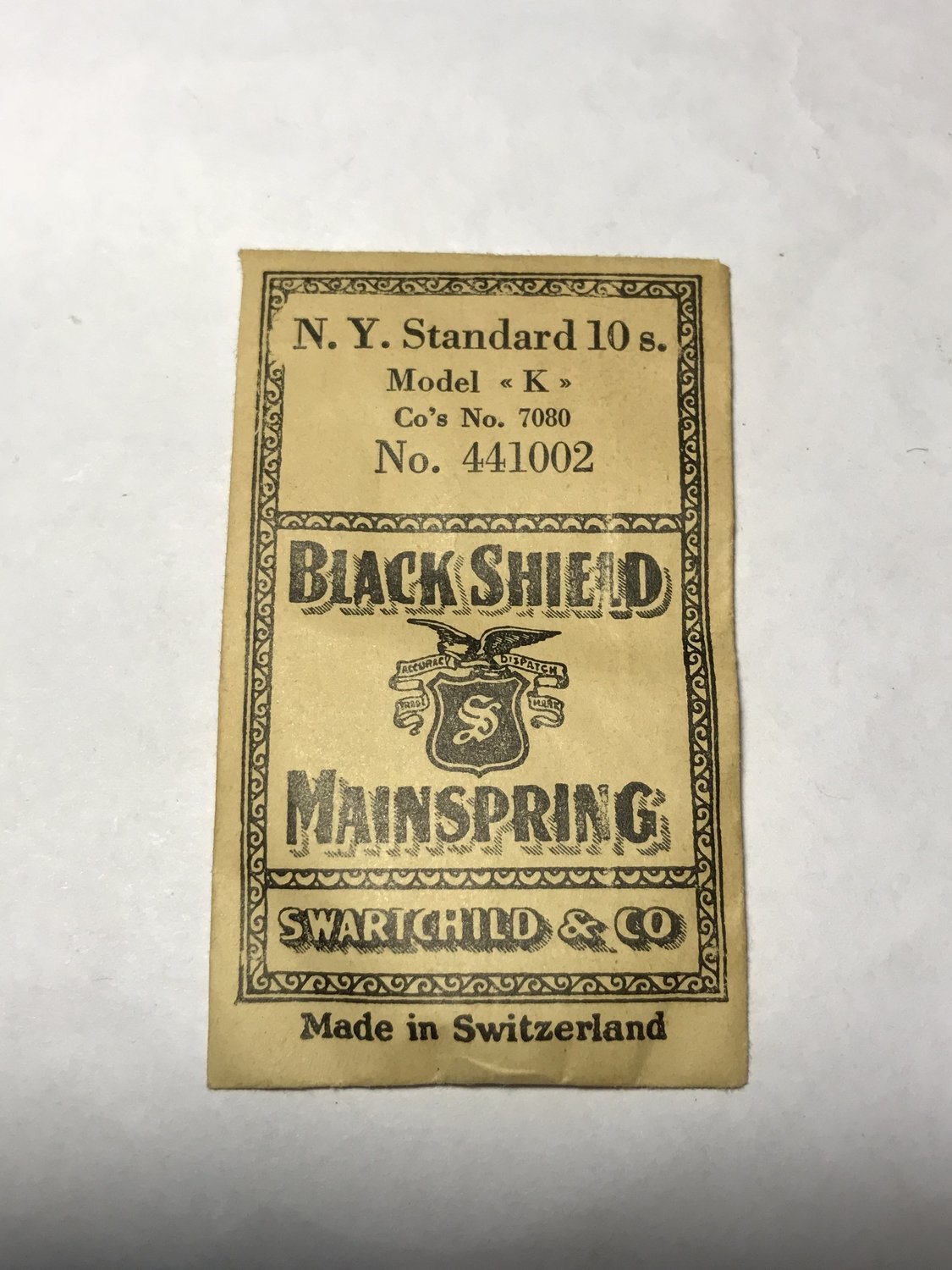 Swartchild Black Shield Mainspring for NY Standard 10s #7080 - Steel
