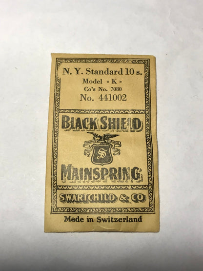 Swartchild Black Shield Mainspring for NY Standard 10s #7080 - Steel