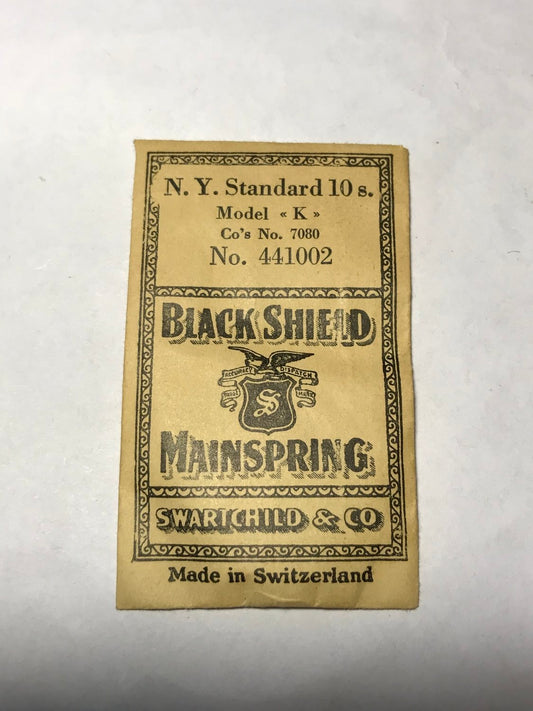 Swartchild Black Shield Mainspring for NY Standard 10s #7080 - Steel