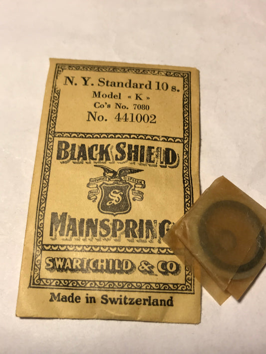 Swartchild Black Shield Mainspring for NY Standard 10s #7080 - Steel