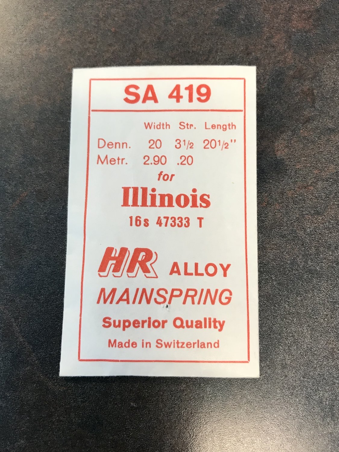 HR Mainspring SA419 for 16s Illinois Factory No.  47333 - Alloy