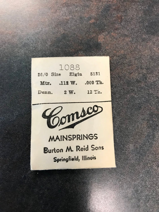 Comsco Mainspring #1088 for Elgin 26/0s Factory No. 5131 - Steel