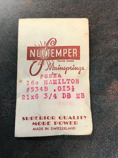 NuTemper Mainspring for Hamilton 534B for 16s - Steel