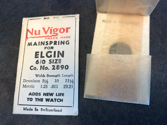 NuVigor Mainspring #111 for Elgin 5/0s & 6/0s Factory No. 2890 - Steel