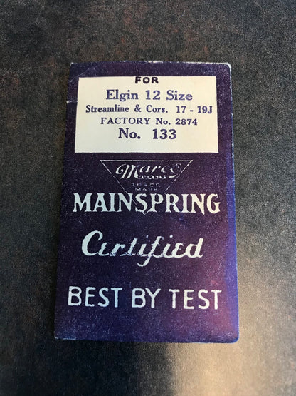 Marco Mainspring #133 for 12s Elgin Factory No. 2874 - Steel