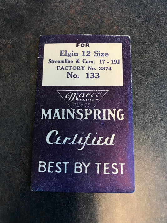 Marco Mainspring #133 for 12s Elgin Factory No. 2874 - Steel