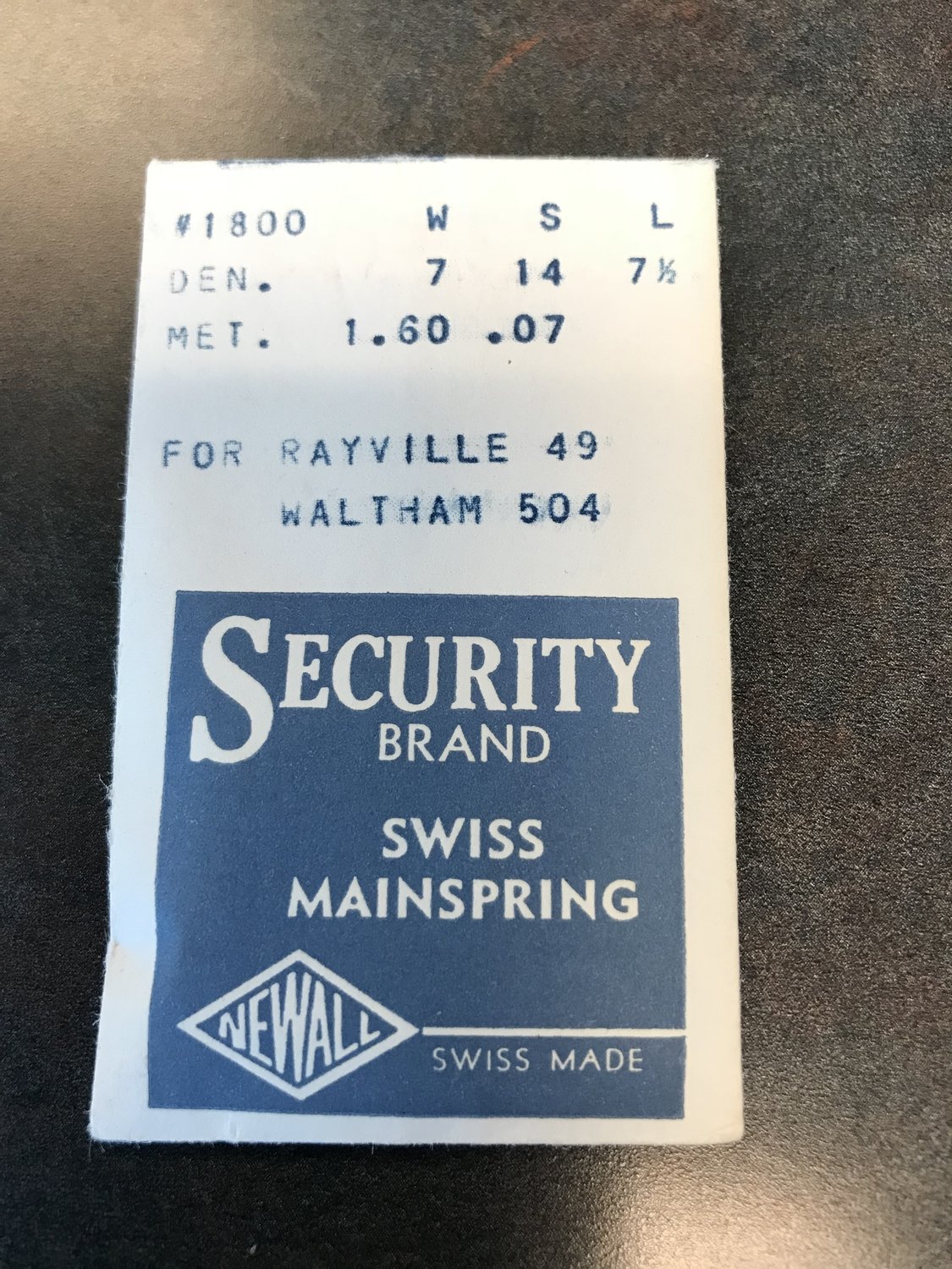 NEWALL Security Mainspring #1800 for Waltham 504 & Rayville 49 - Steel