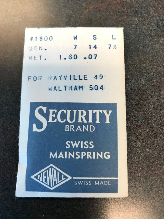 NEWALL Security Mainspring #1800 for Waltham 504 & Rayville 49 - Steel