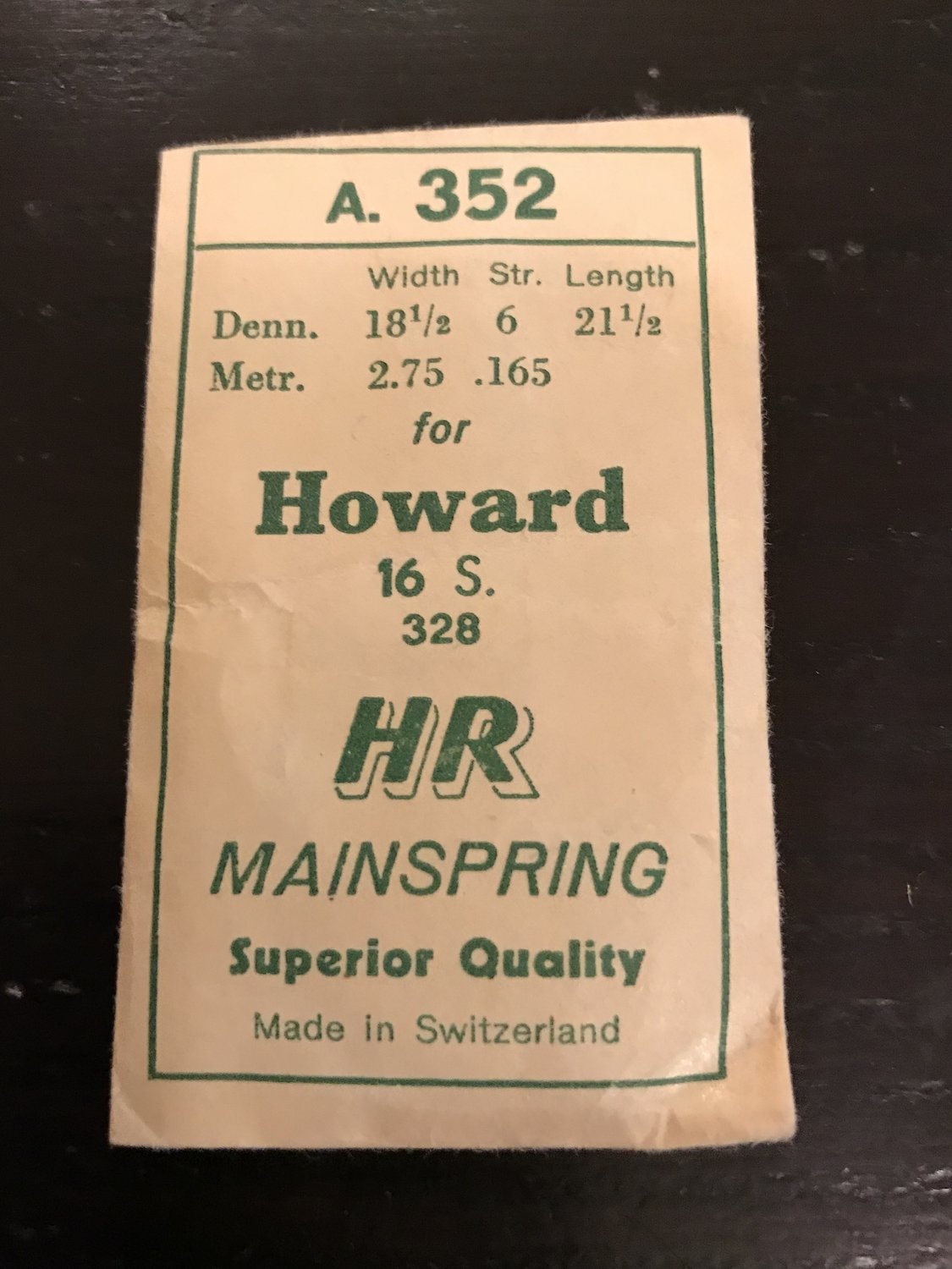 HR Mainspring A352 for Howard 16s #328 - Steel