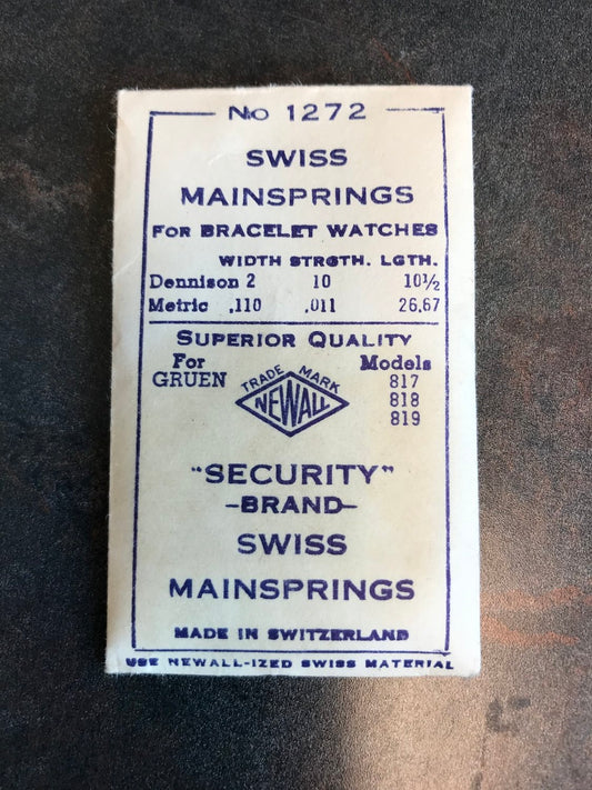 NEWALL Security Mainspring #1272 for Gruen calibers 817 thru 819 - Steel