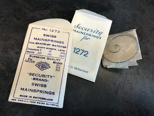NEWALL Security Mainspring #1272 for Gruen calibers 817 thru 819 - Steel