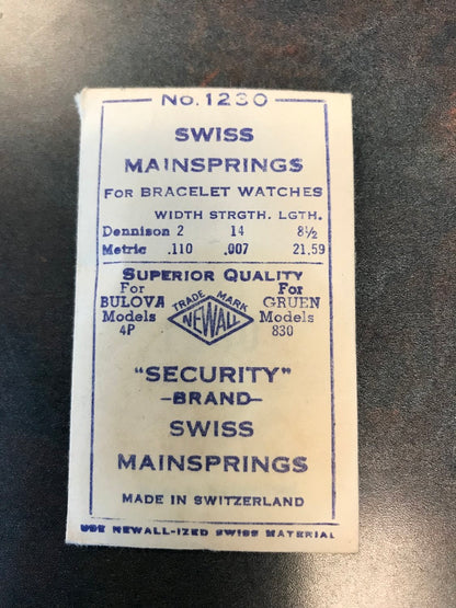 NEWALL Security Mainspring #1230 for Bulova 4P & Gruen 830 - Steel