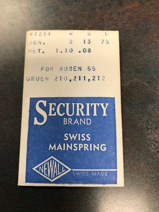 Newall Security Mainspring #1234 for Buren caliber 56 & Gruen 210 thru 212 - Steel