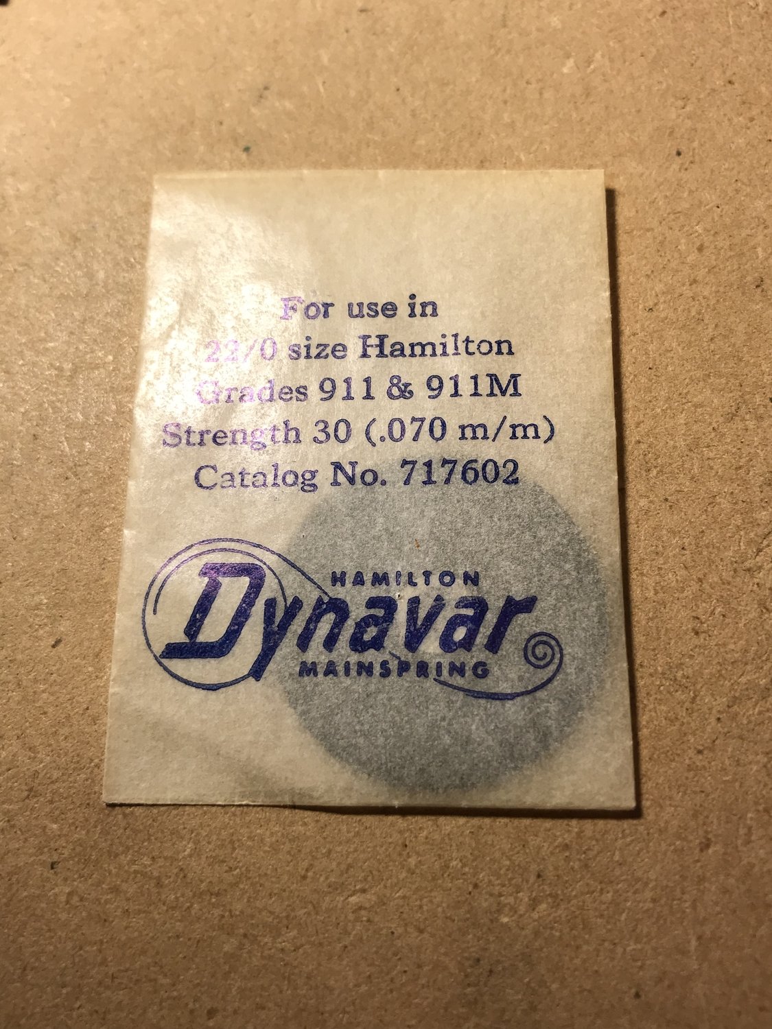Hamilton Factory Dynavar Mainspring for 22/0s Hamilton No. 717602- Alloy