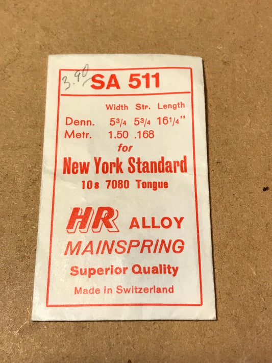 HR Mainspring SA511 for 10s NY Standard Factory No. 7080 - Alloy