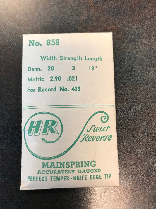 HR Mainspring No. 858 for Record No. 433 16s movements - Steel