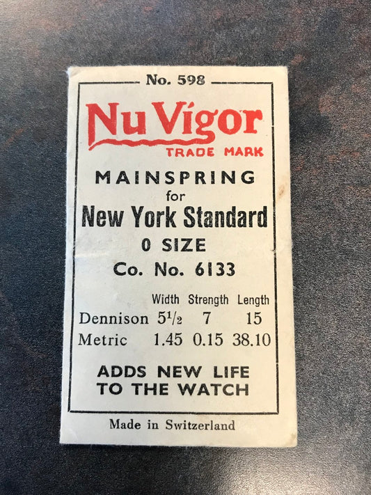 NuVigor Mainspring #598 for NY Standard 0s No. 6133 - Steel