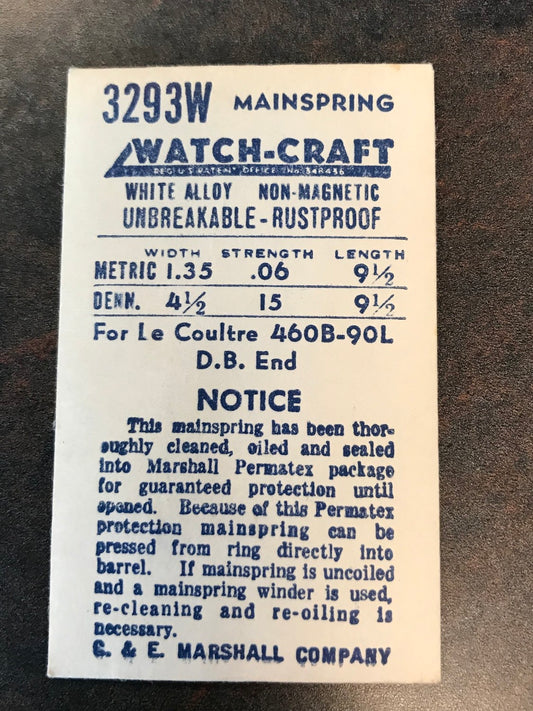 WATCH-CRAFT Mainspring 3293W for LeCoultre caliber 460B - 90L - Alloy