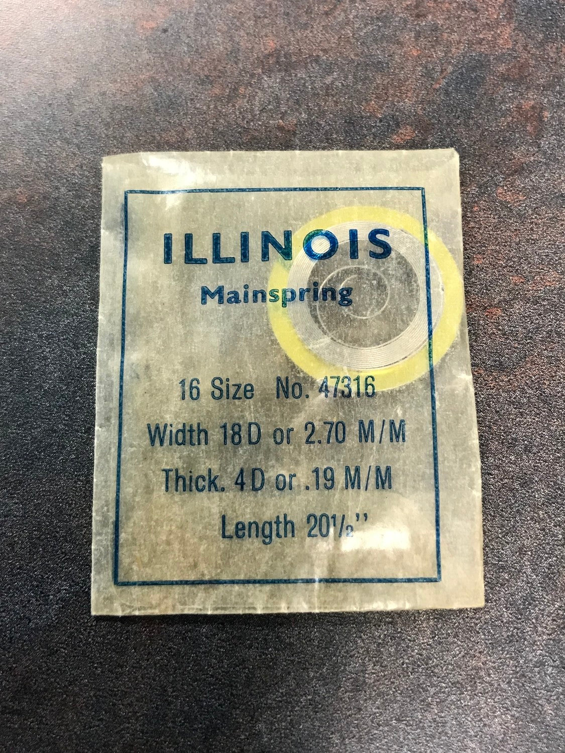 Illinois Factory Mainspring Factory No. 47316 for 16s movements - Steel