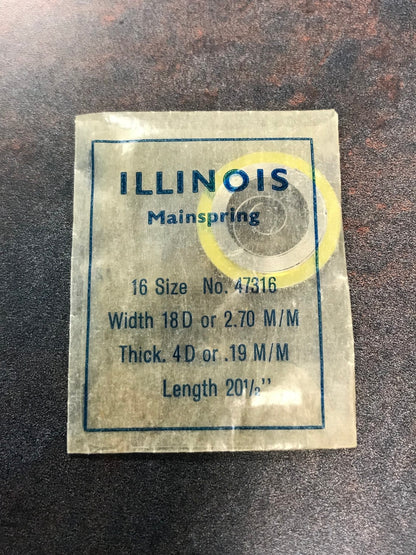 Illinois Factory Mainspring Factory No. 47316 for 16s movements - Steel
