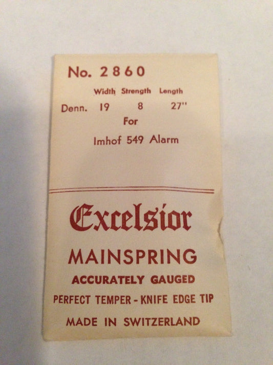 Excelsior #2860 ALARM Mainspring for Imhof Model 549 Alarm / Travel Clocks