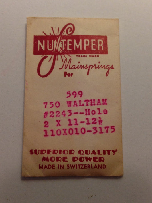 NuTemper Mainspring - Waltham 2243 (Hole) for Model 750 - Steel