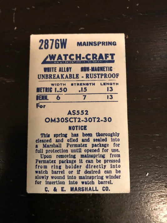 WATCH-CRAFT Mainspring 2876W for Omega caliber 30 & variants - Alloy